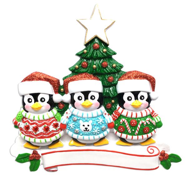 Ugly Sweater Family of 3 Personalized Christmas Ornament