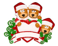 Brown Bear Family With Heart Family of 3 Personalized Christmas Ornament