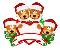 Brown Bear Family With Heart Family of 4 Personalized Christmas Ornament