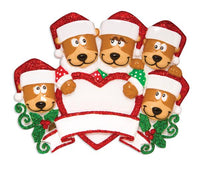 Brown Bear Family With Heart Family of 5 Personalized Christmas Ornament