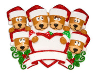 Brown Bear Family With Heart Family of 6 Personalized Christmas Ornament