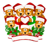 Brown Bear Family With Heart Family of 7 Personalized Christmas Ornament