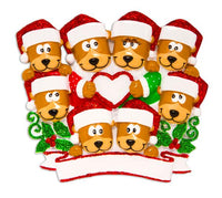 Brown Bear Family With Heart Family of 8 Personalized Christmas Ornament