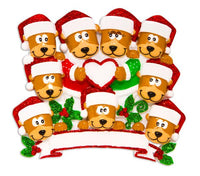 Brown Bear Family With Heart Family of 9 Personalized Christmas Ornament