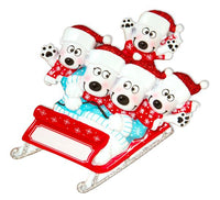 Bears on Sled of 5 Personalized Christmas Ornament