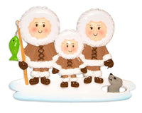 Eskimo Family of 3 Personalized Christmas Ornament