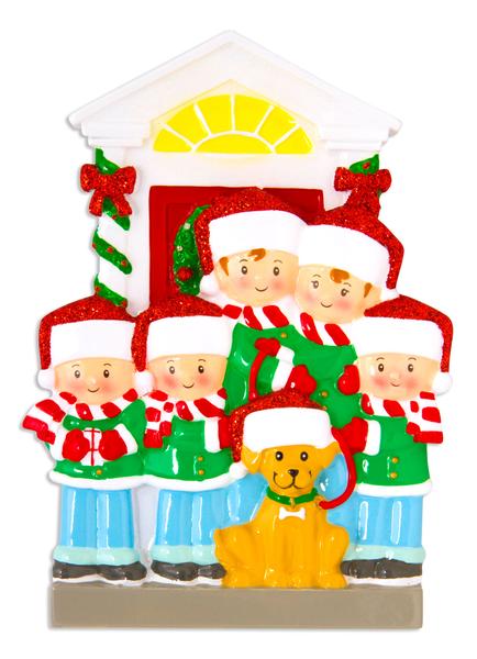 Family of 5 with Dog Personalized Christmas Ornament
