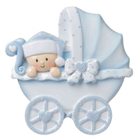 Baby Carriage (Blue) Personalized Christmas Ornament