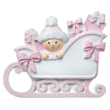 Baby In A Sleigh (Pink) Personalized Christmas Ornament