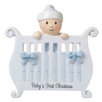 Baby (Boy) in Crib Personalized Christmas Ornament