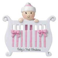 Baby (Girl) in Crib Personalized Christmas Ornament