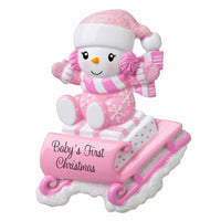 ]Snowbaby on Sled (Pink) Personalized Christmas Ornament