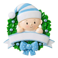Baby in a Wreath (Light Blue) Personalized Christmas Ornament