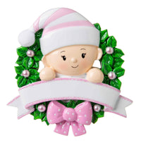 Baby in a Wreath (Pink) Personalized Christmas Ornament