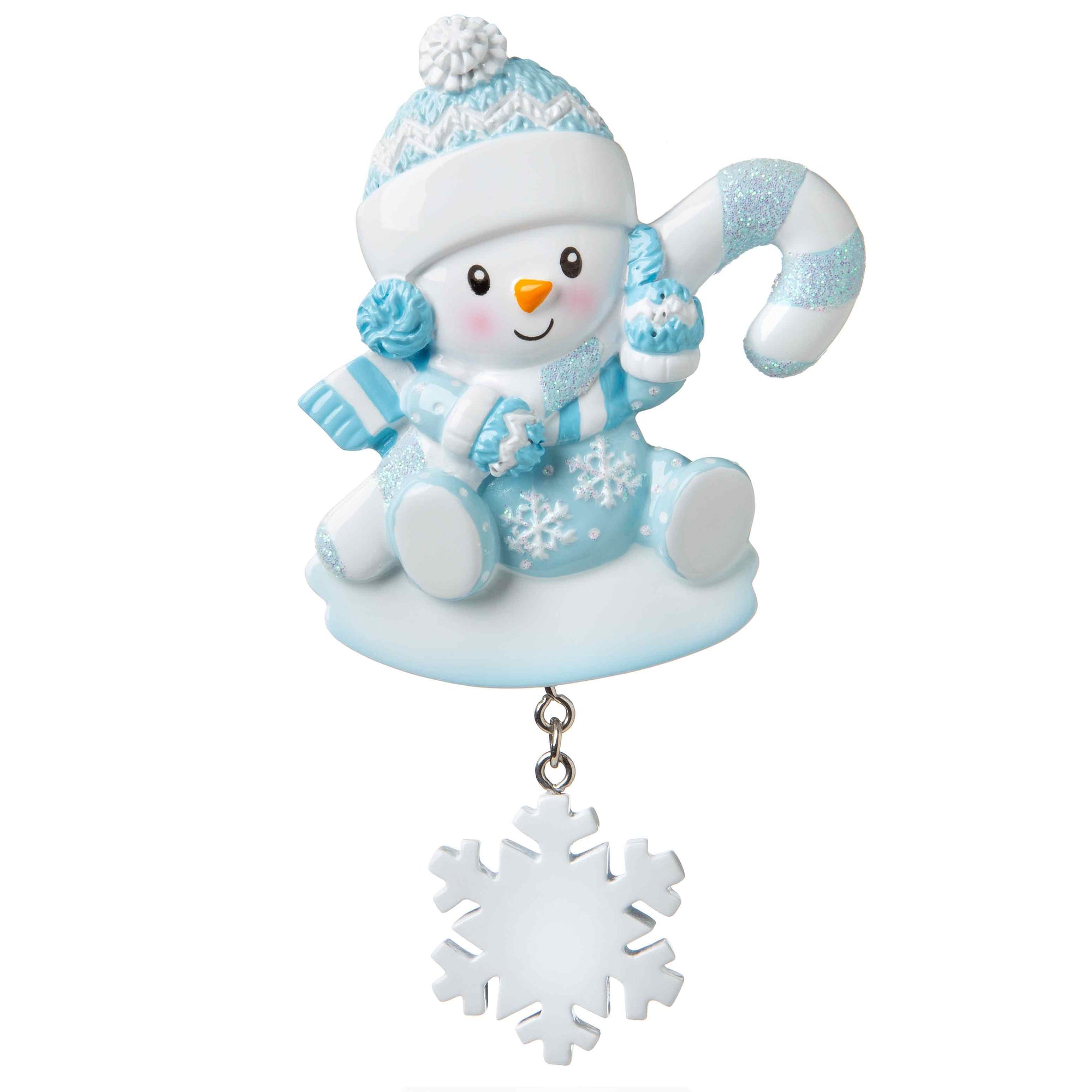 Snowbaby with Candy Cane (Blue) Personalized Christmas Ornament