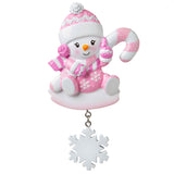Snowbaby with Candy Cane (Pink) Personalized Christmas Ornament