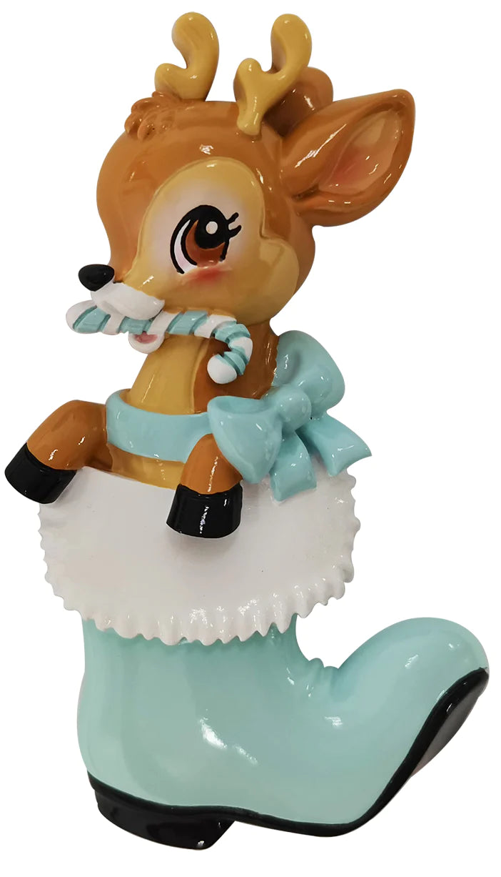 Nostalgic Baby Deer in Boot (Blue) Personalized Christmas Ornament